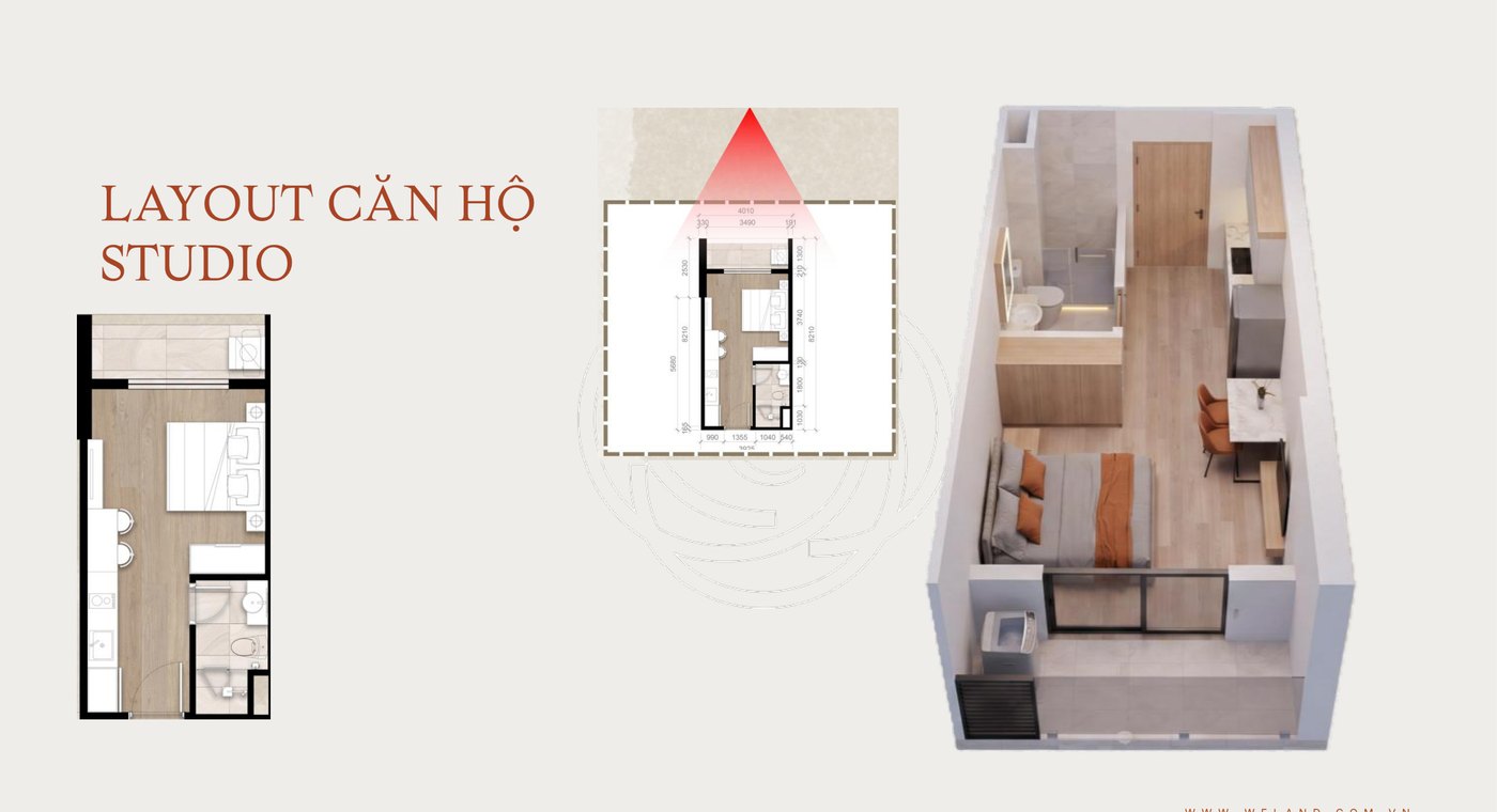 Layout căn hộ Studio The Camellia Sơn Trà